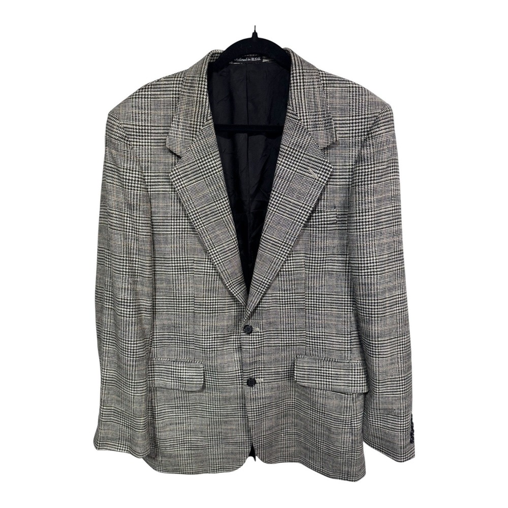 Stafford Vintage Glen Plaid Wool Blazer Tailored USA Power Suit Jacket Womens Lg